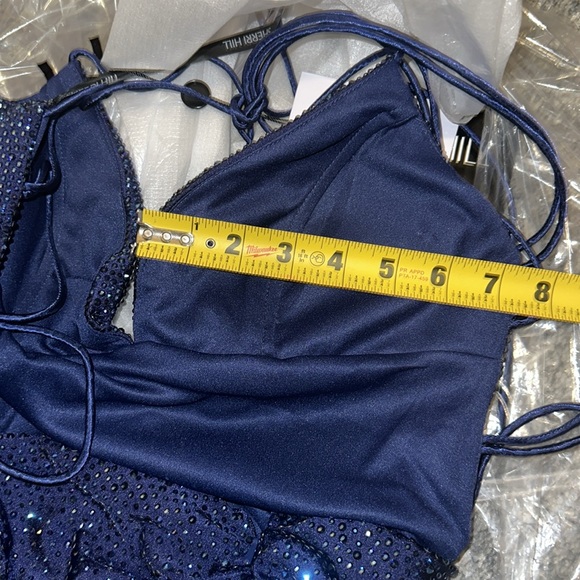 Sherri hill Rhinestone embellished jersey gown deep V neckline and lace up back. - Picture 16 of 17